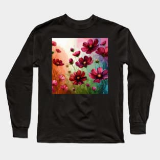 Rose Pink Cosmos Flower Long Sleeve T-Shirt